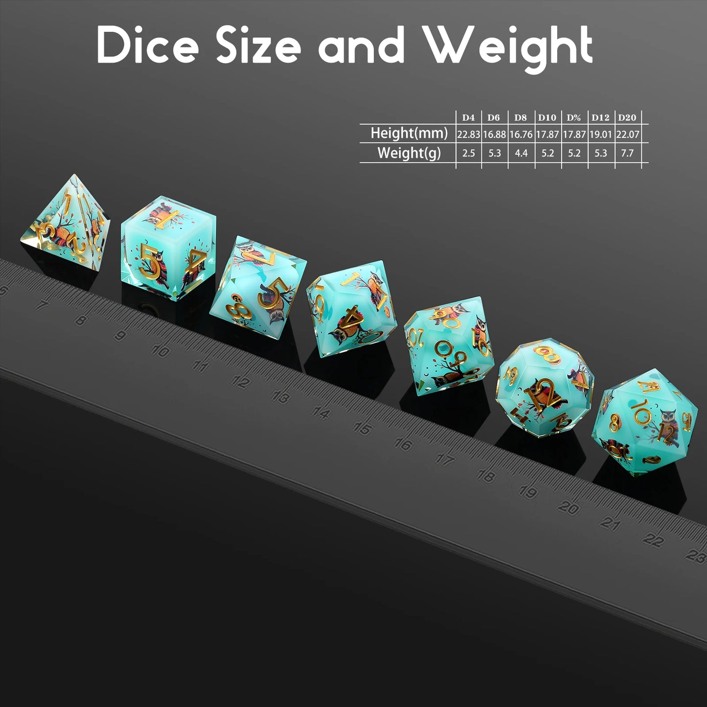 Sharp Edge Dice Set - Blue & Gold Owl
