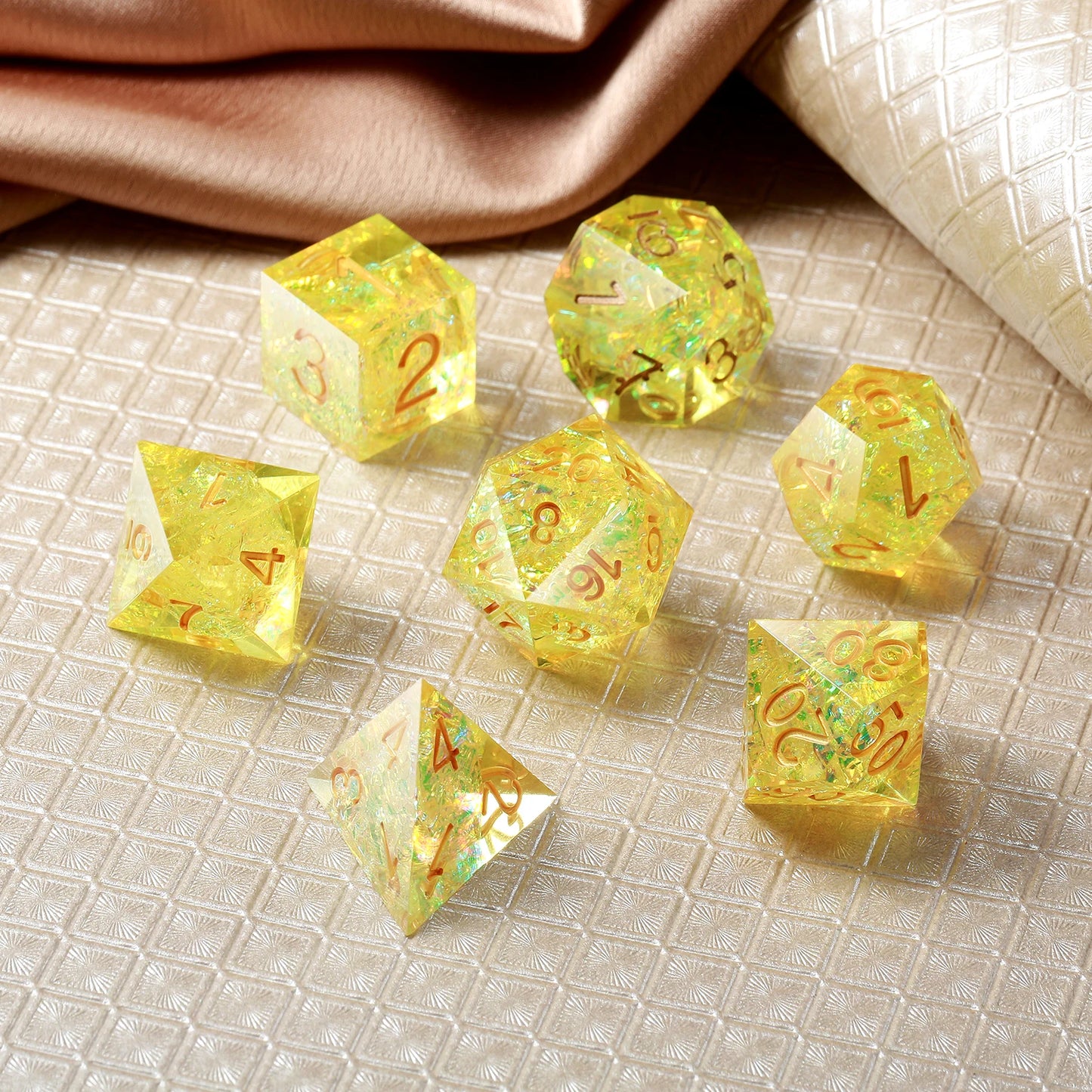 Sharp Edge Dice Set l Yellow with Gold numbers