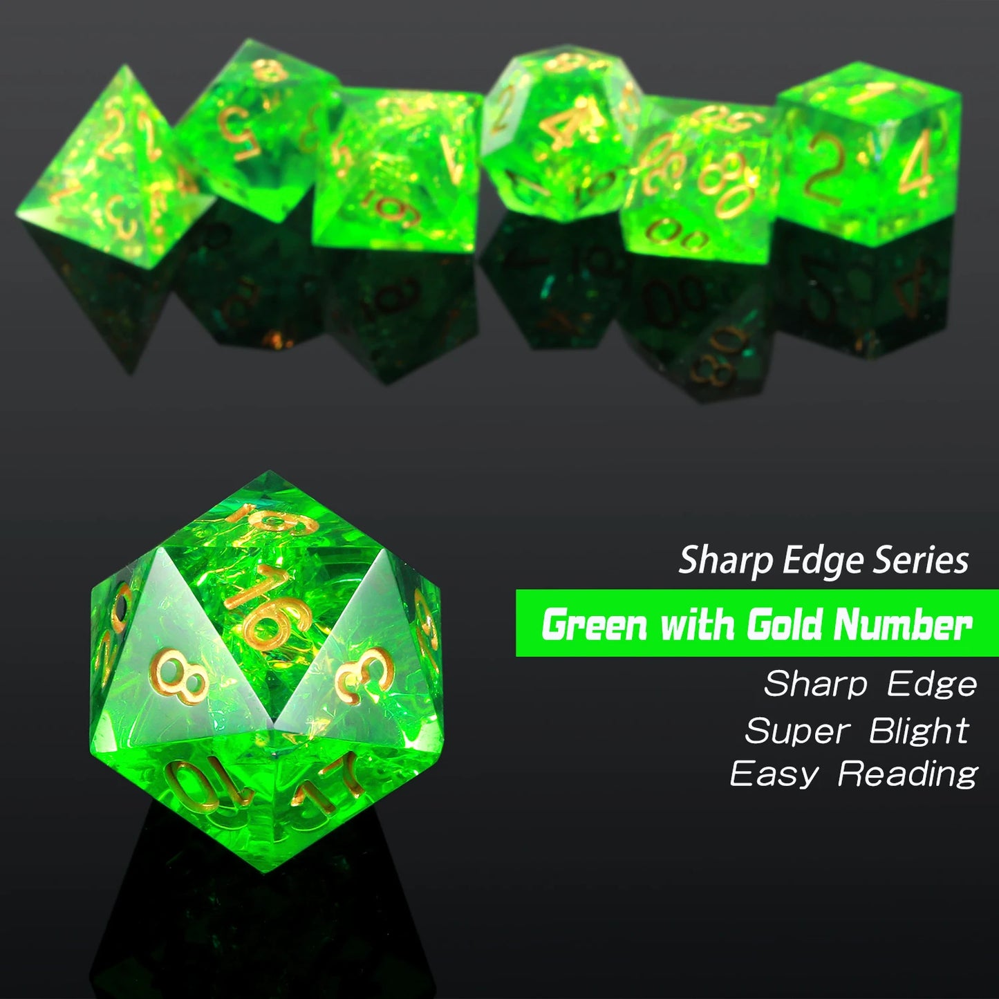 Sharp Edge Dice Set l Green Sharp Edge D&D Dice Set