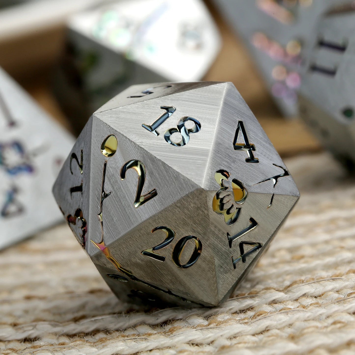 Plum Blossom Dice Set - Silver with rainbow