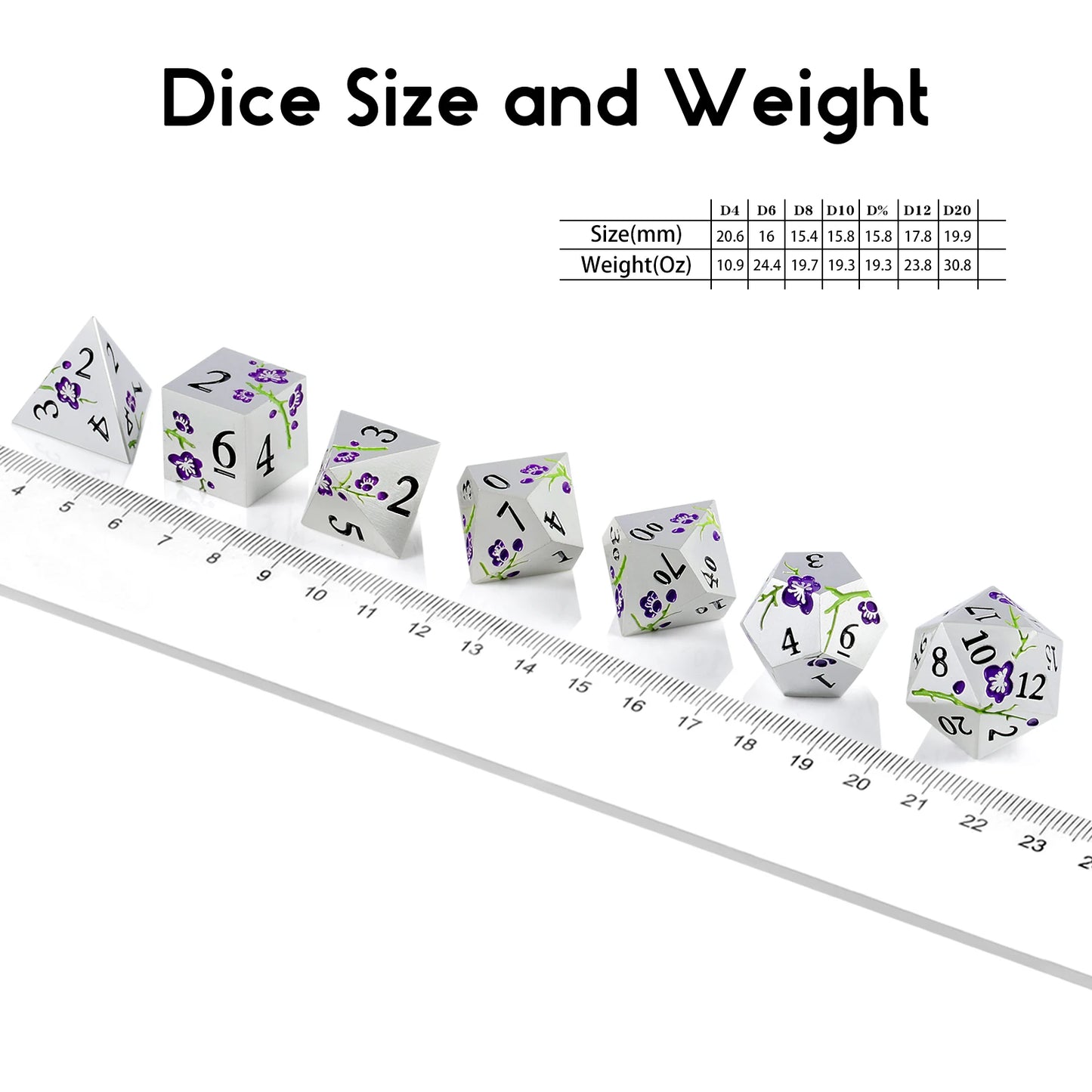Plum Blossom Dice Set - Silver with Purple