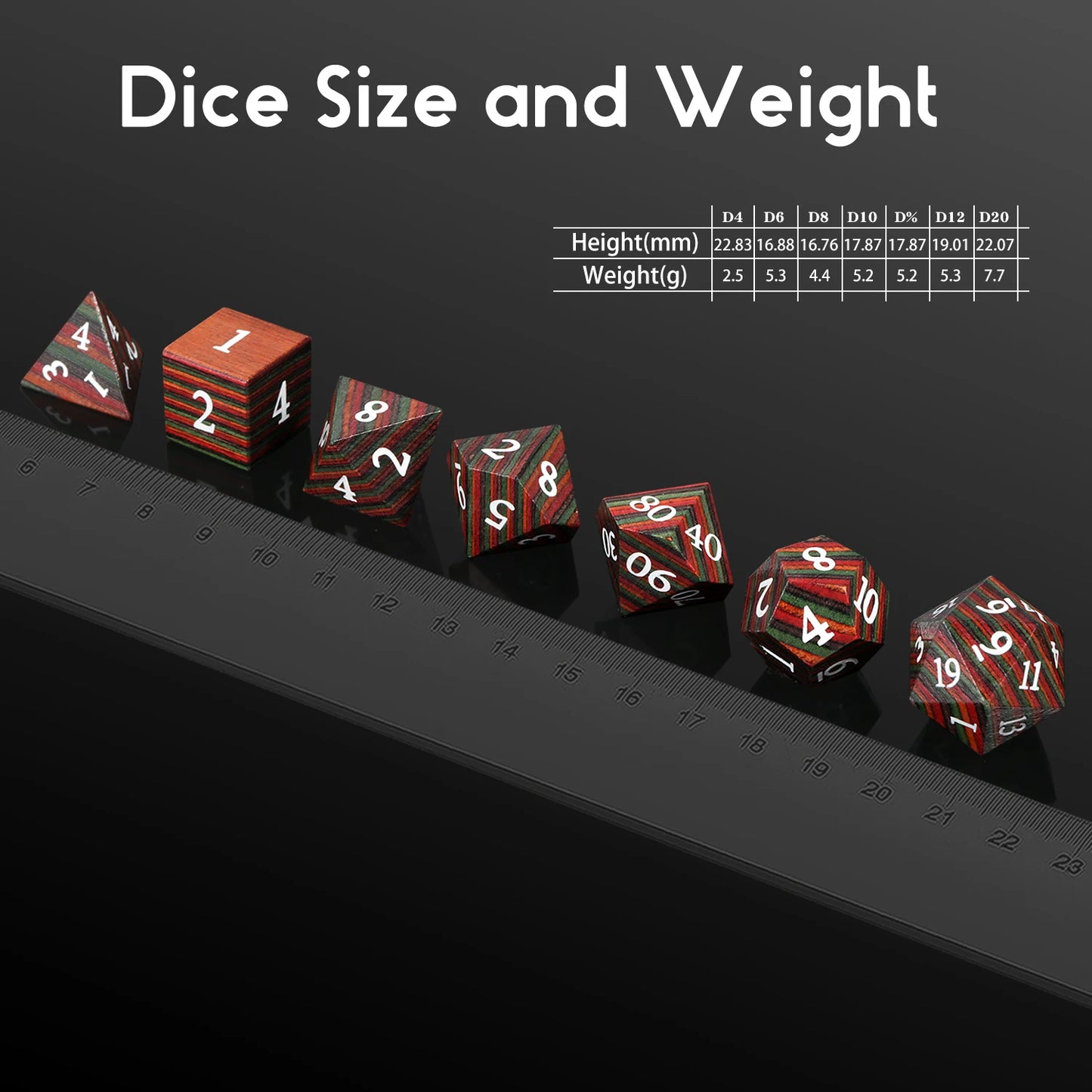 Wood Dice Set | Red Green Streak