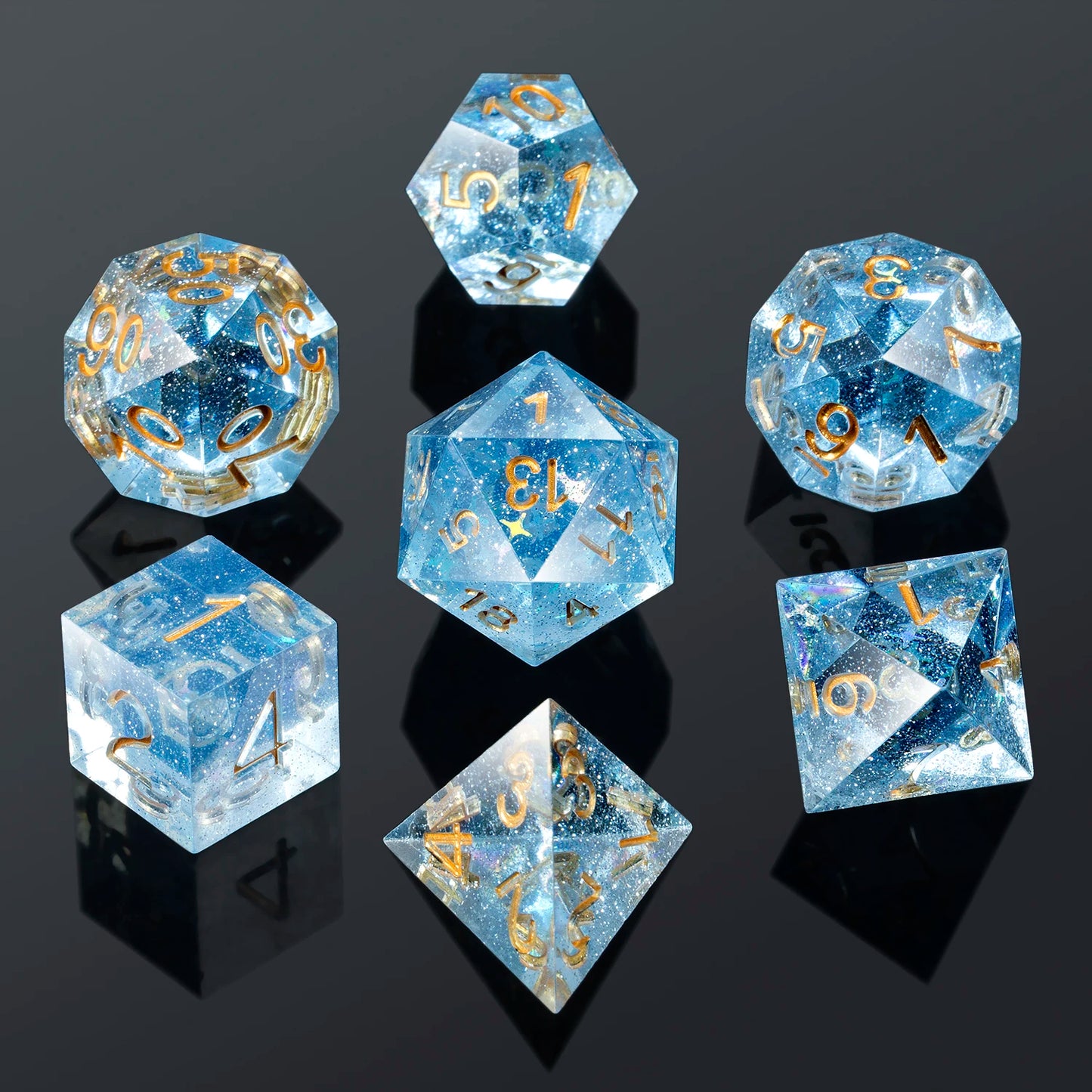 Sharp Edge Dice Set l Transparent blue with Stars