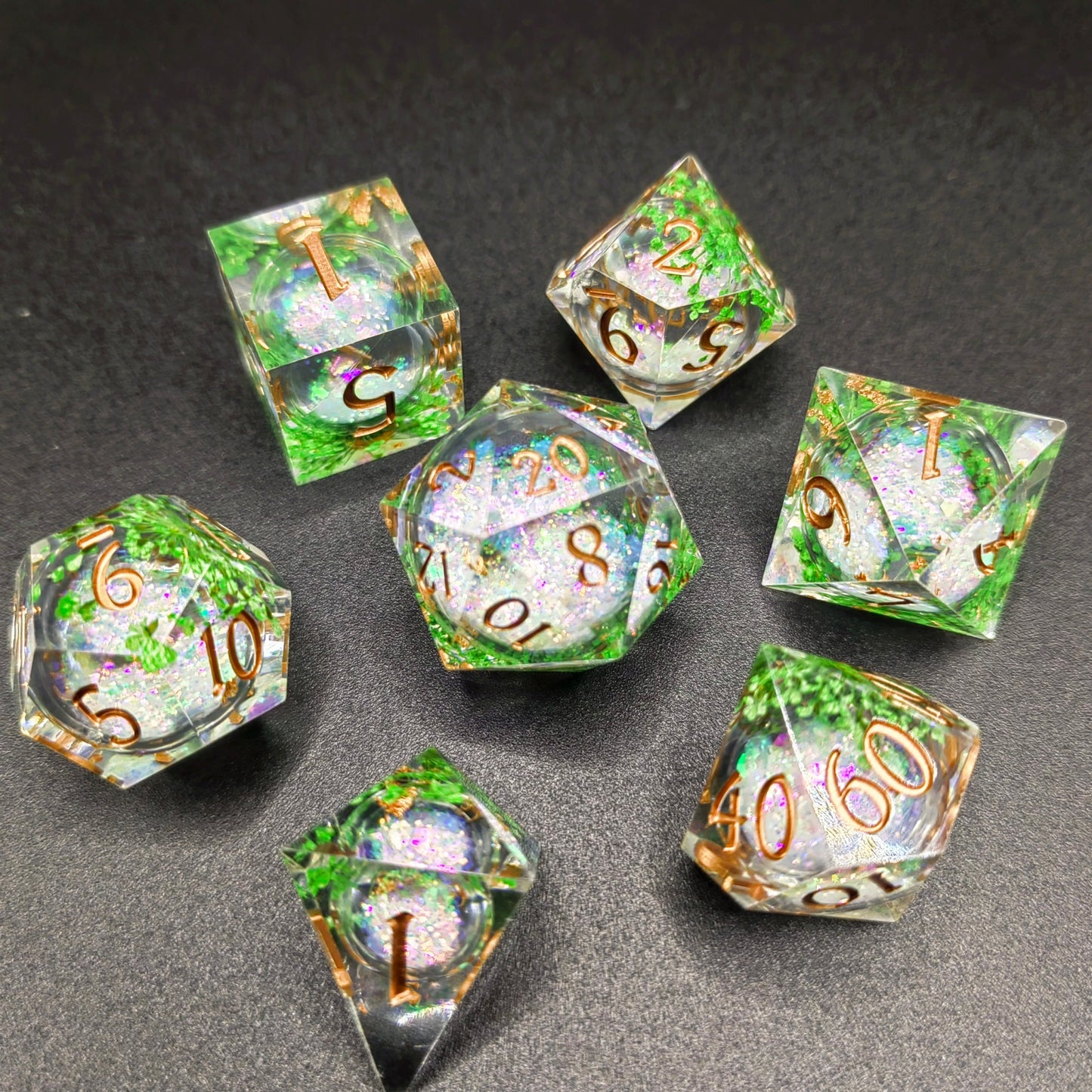 Sharp Edge Dice Set - Green Grass Liquid Core