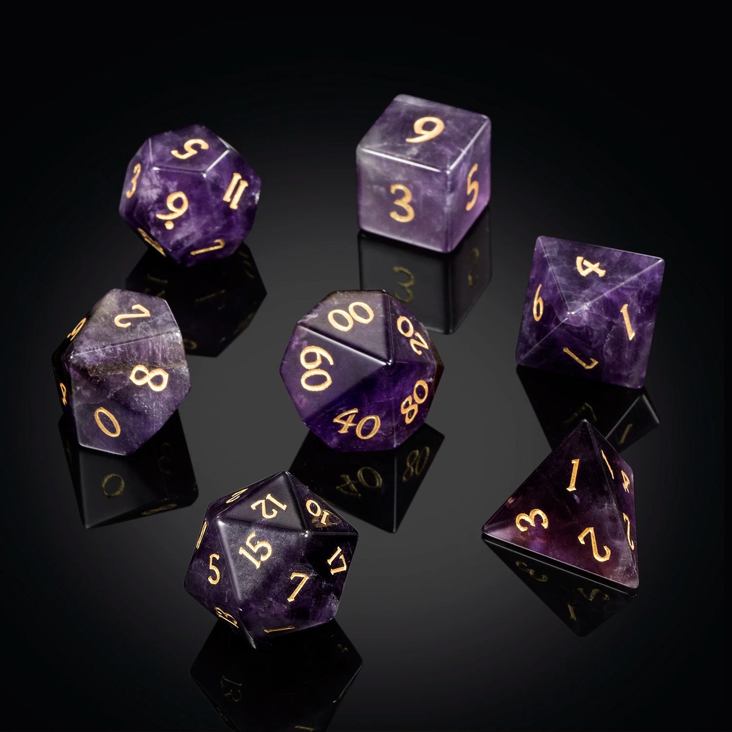 Gemstone Dice Set – Purple Crystal (Amethyst)