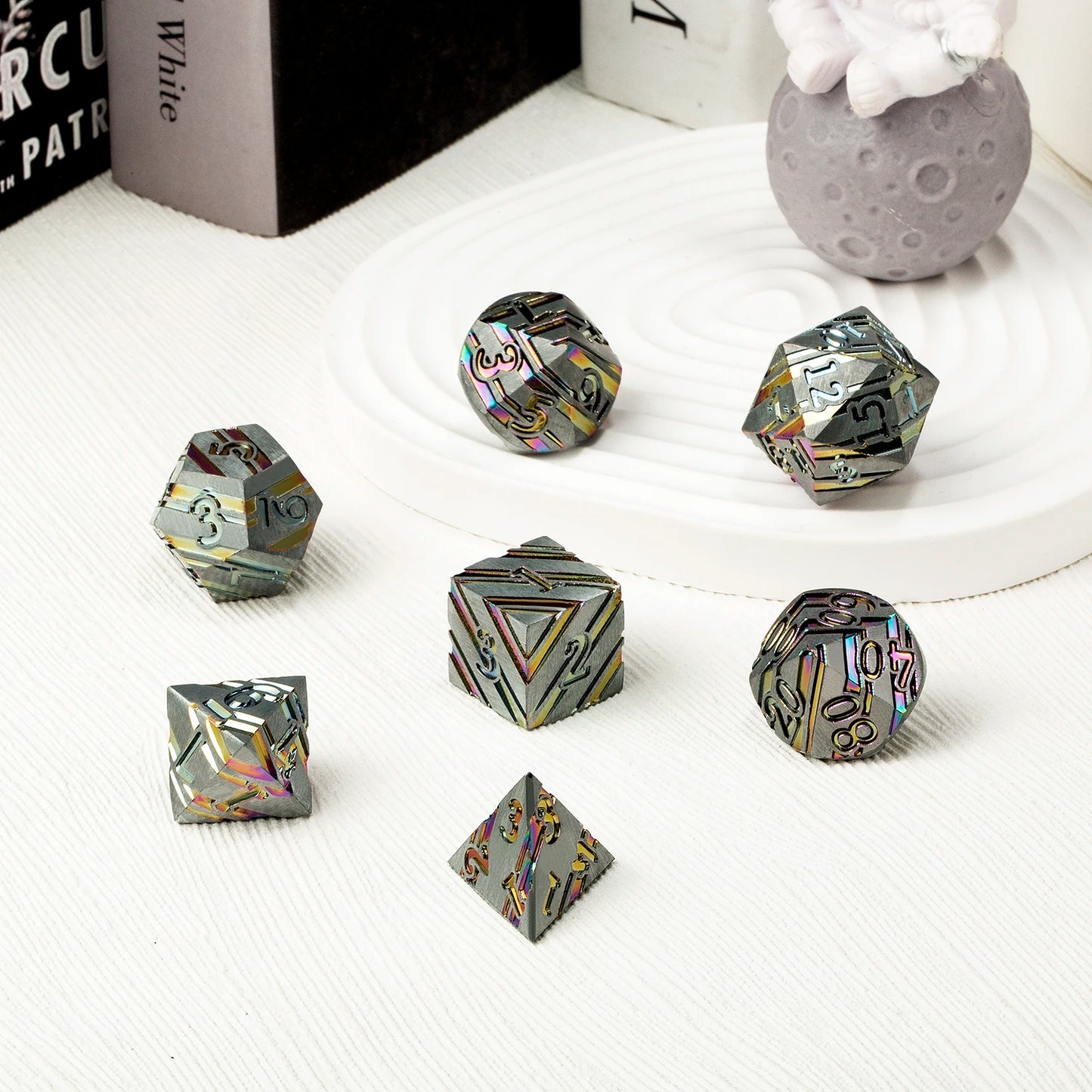 Rainbow Stripe Metal Dice Set