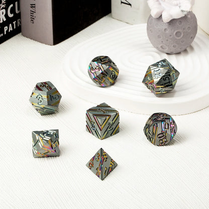 Rainbow Stripe Metal Dice Set