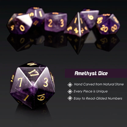 Gemstone Dice Set – Purple Crystal (Amethyst)