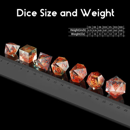 Sharp Edge Dice Set l Orange Liquid Core With red Number