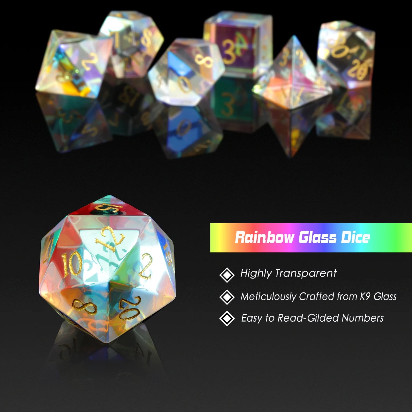 Glass Dice Set – Rainbow