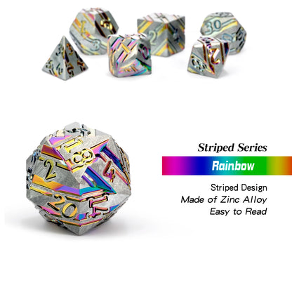 Rainbow Stripe Metal Dice Set