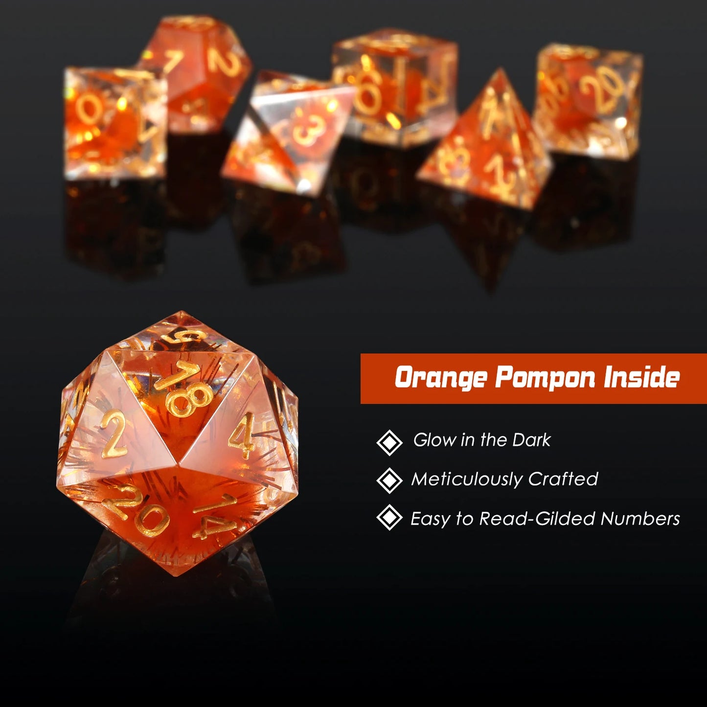 Sharp Edge Dice Set - Orange Pompon