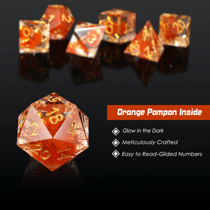 Sharp Edge Dice Set - Orange Pompon