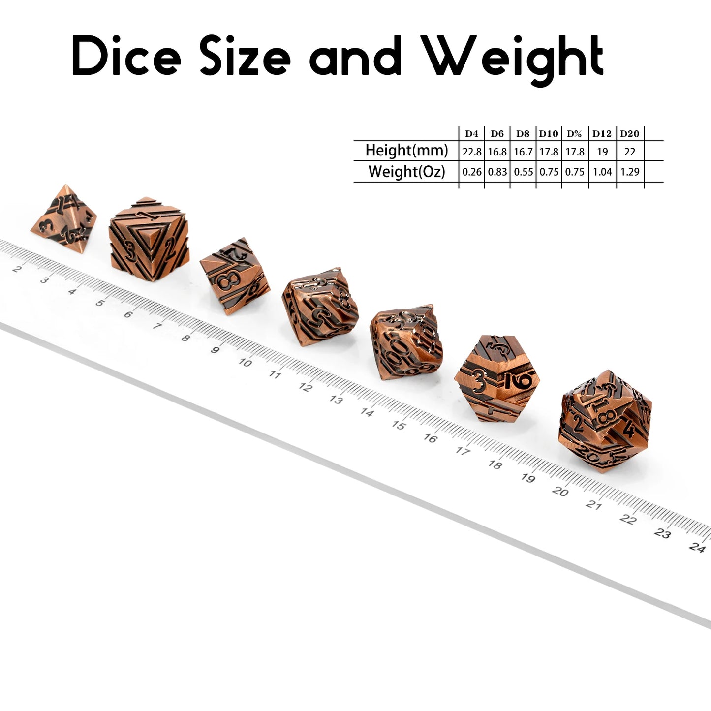 Copper Stripe Metal Dice Set