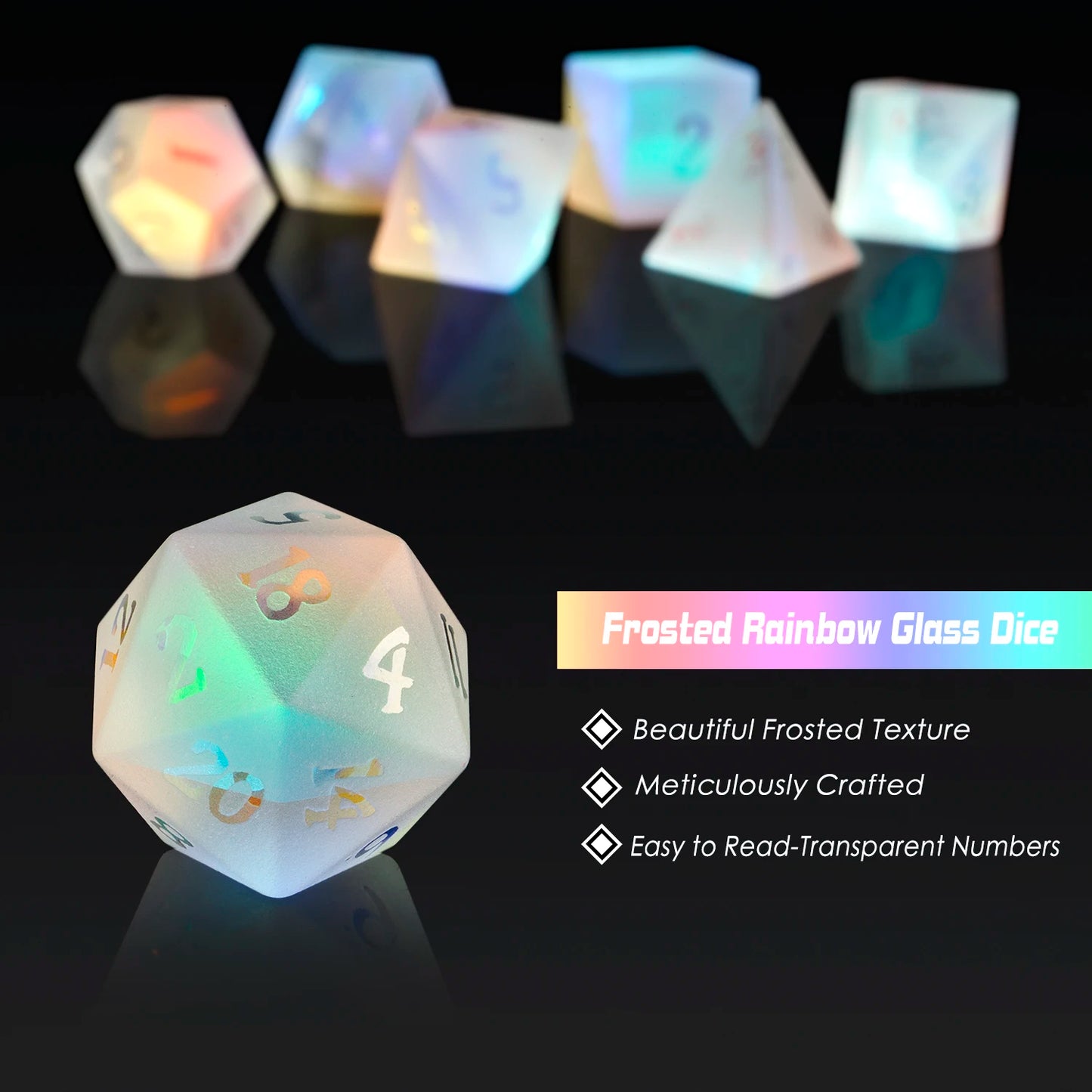 Glass Dice Set –  Rainbow Prism