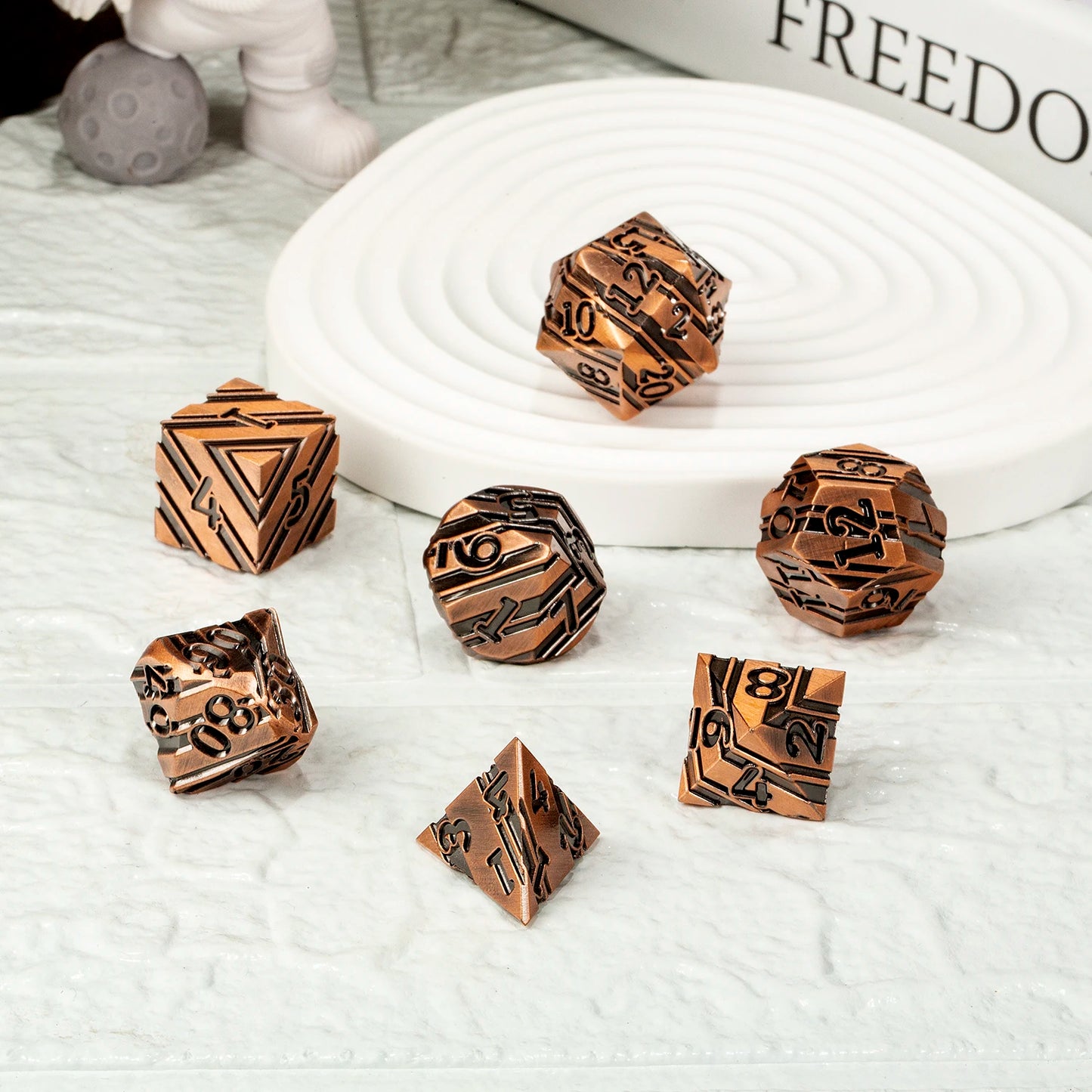 Copper Stripe Metal Dice Set