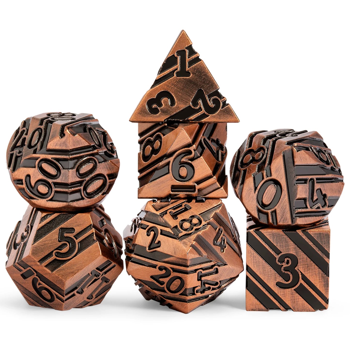 Copper Stripe Metal Dice Set