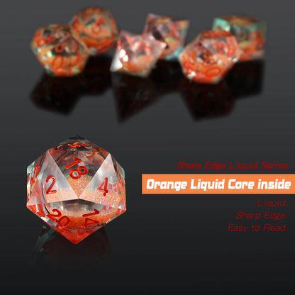Sharp Edge Dice Set l Orange Liquid Core With red Number