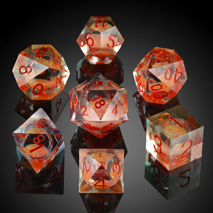 Sharp Edge Dice Set l Orange Liquid Core With red Number