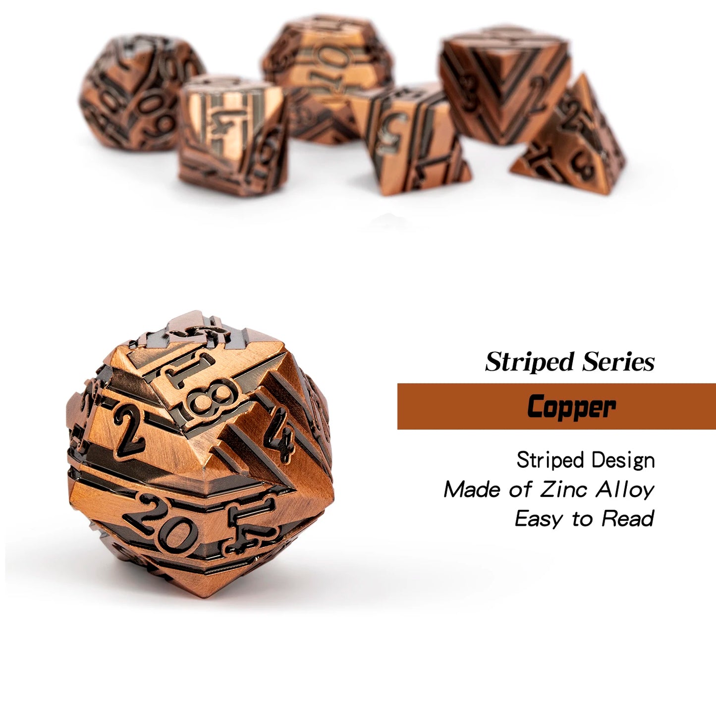 Copper Stripe Metal Dice Set