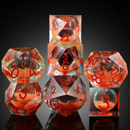 Sharp Edge Dice Set l Orange Liquid Core With red Number
