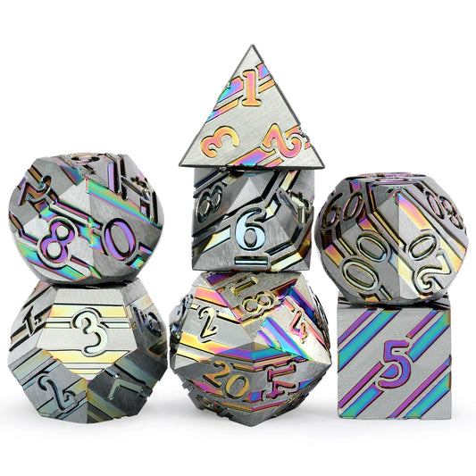 Rainbow Stripe Metal Dice Set