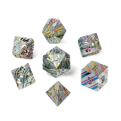 Rainbow Stripe Metal Dice Set