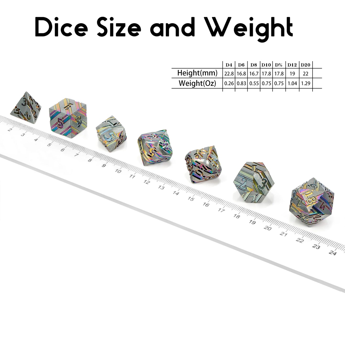 Rainbow Stripe Metal Dice Set