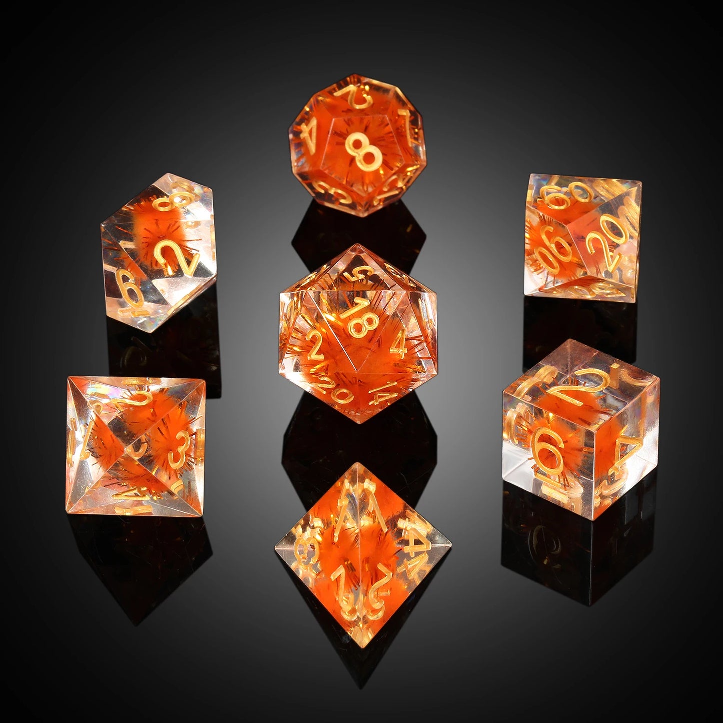 Sharp Edge Dice Set - Orange Pompon