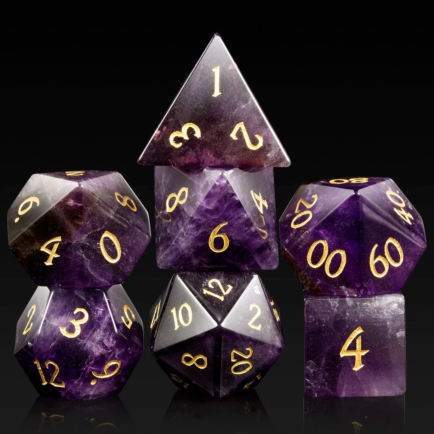 Gemstone Dice Set – Purple Crystal (Amethyst)