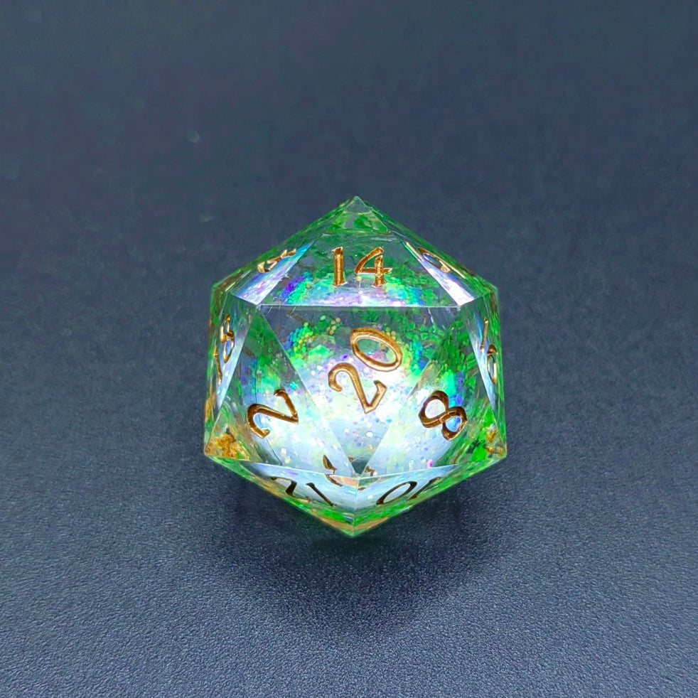 Sharp Edge Dice Set - Green Grass Liquid Core