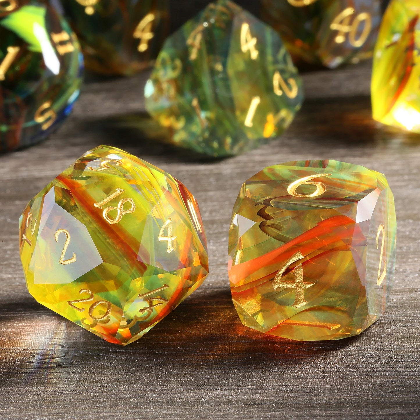 Glass Dice Set -Diamond-Cut Multicolor Polyhedral