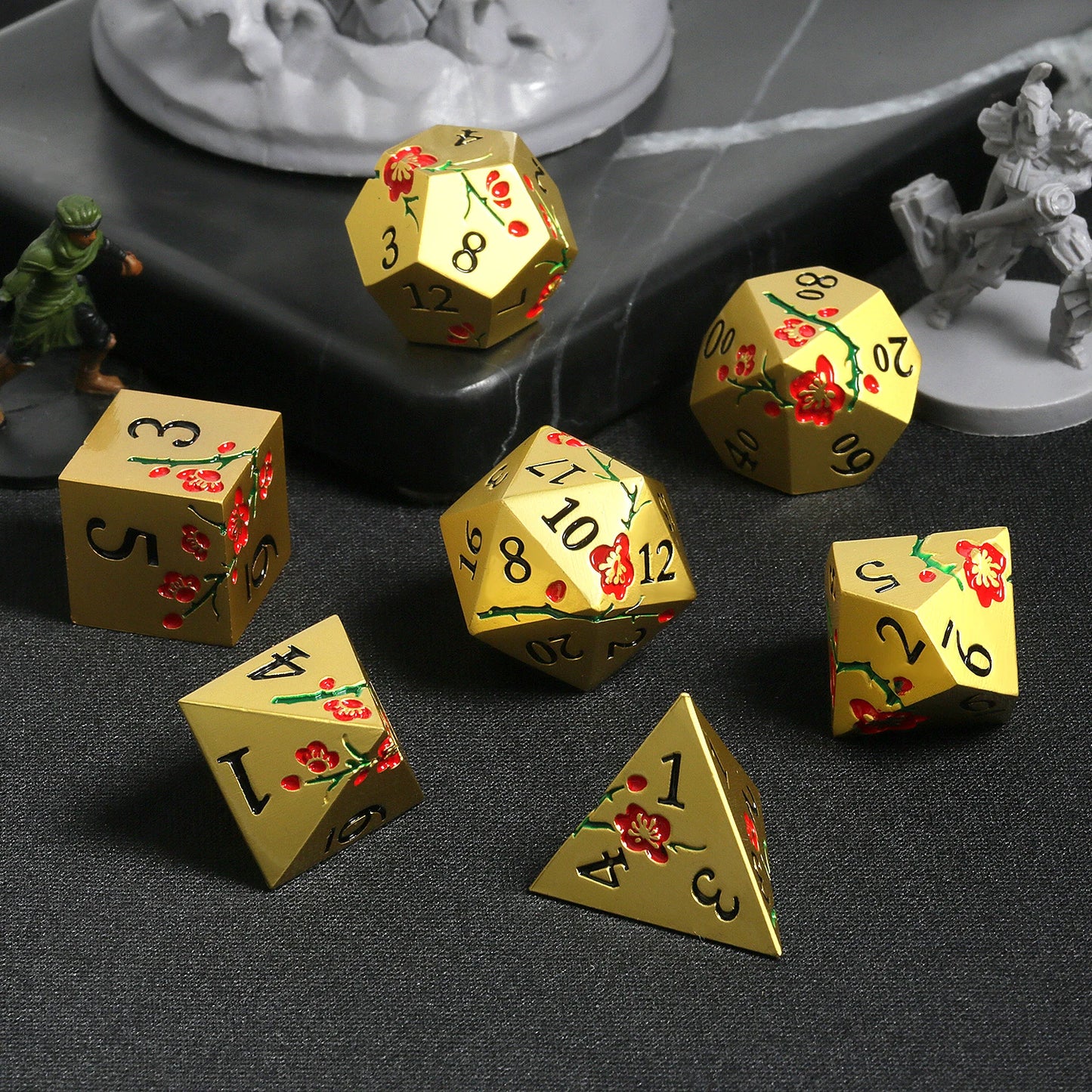 Plum Blossom Dice Set - Gold & Red Flower