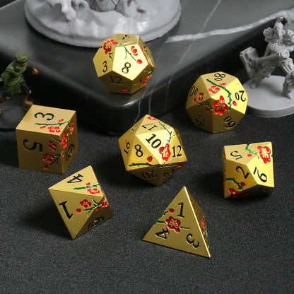 Plum Blossom Dice Set - Gold & Red Flower