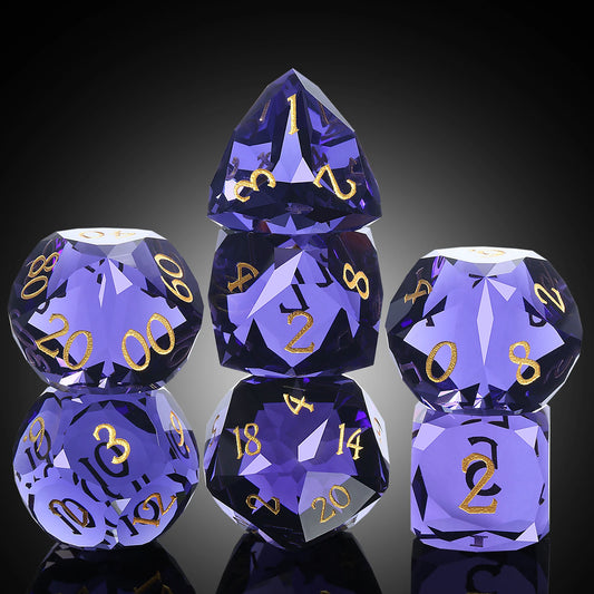 Glass Dice Set – Diamond-Cut Purple