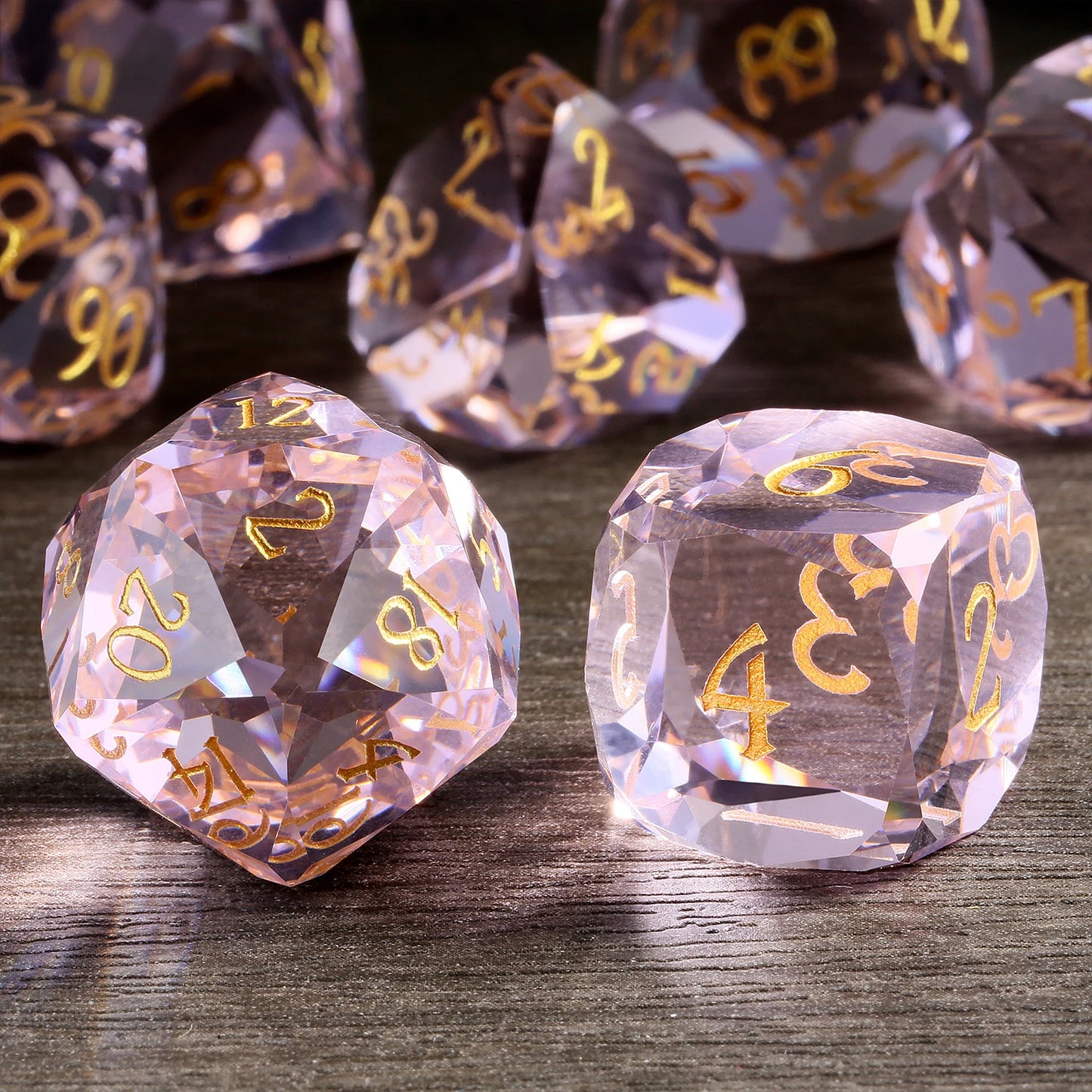 Glass Dice Set - Diamond Cut Pink