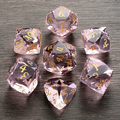 Glass Dice Set - Diamond Cut Pink