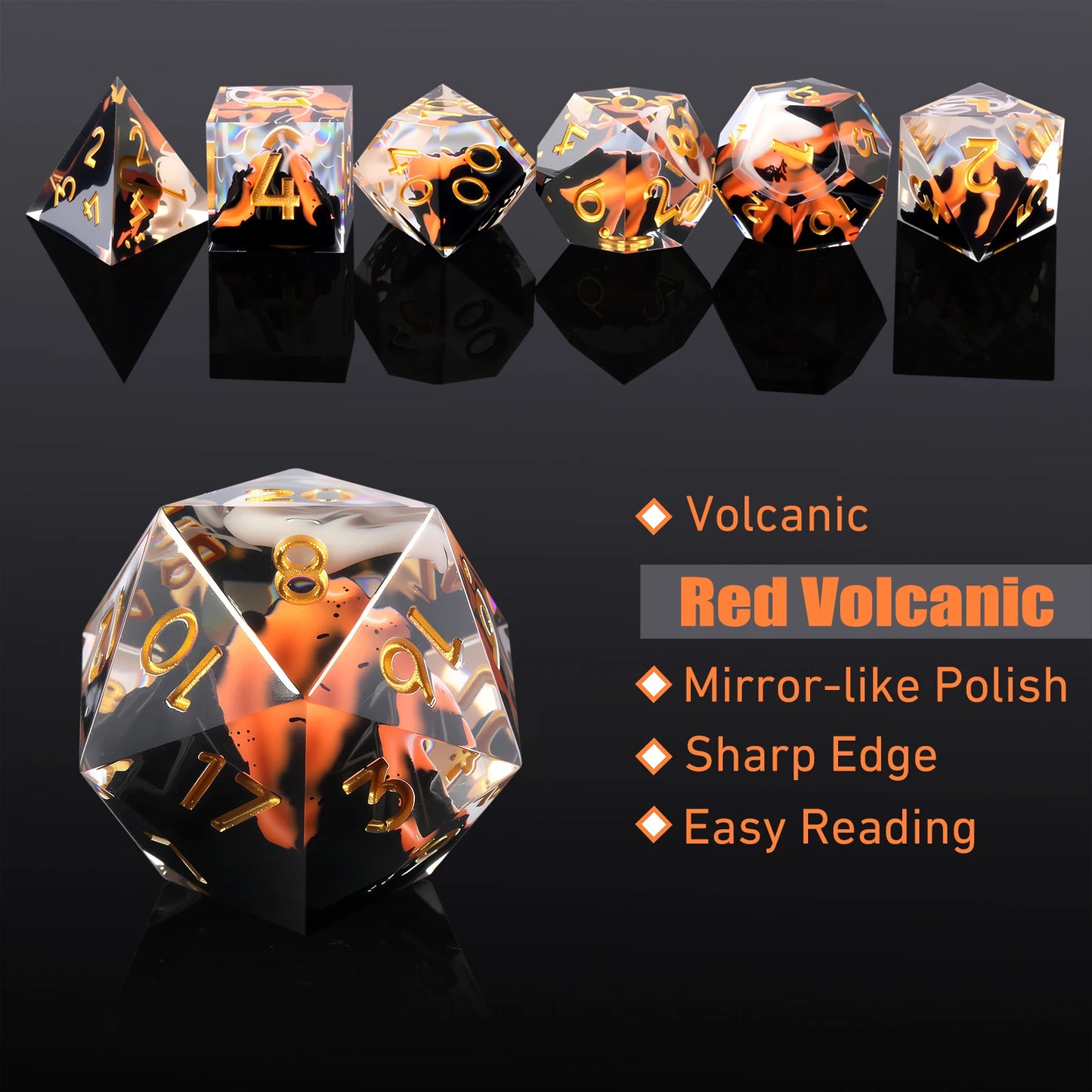 Sharp Edge Dice Set l Red Volcano