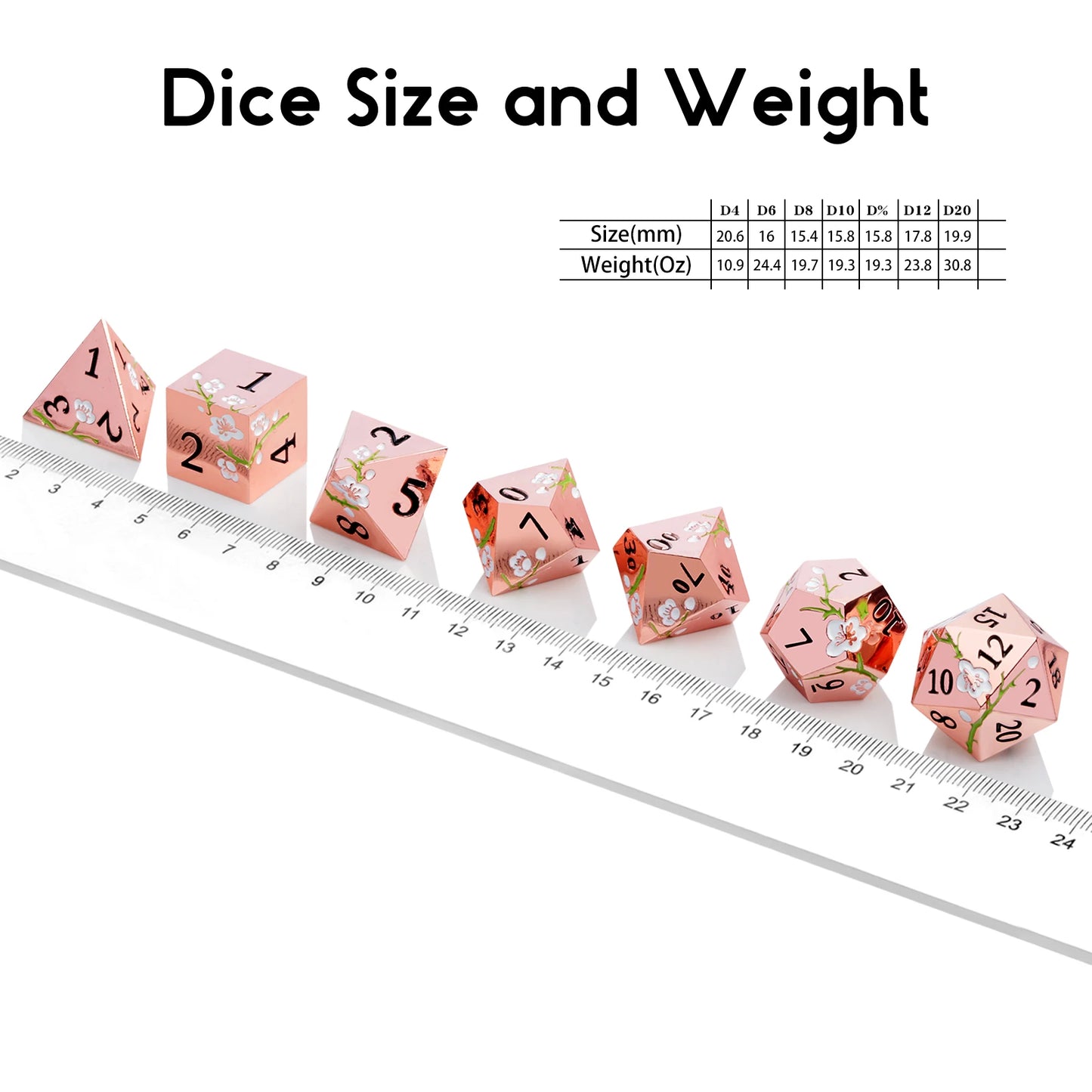 Plum Blossom Dice Set -  Rose Gold with White