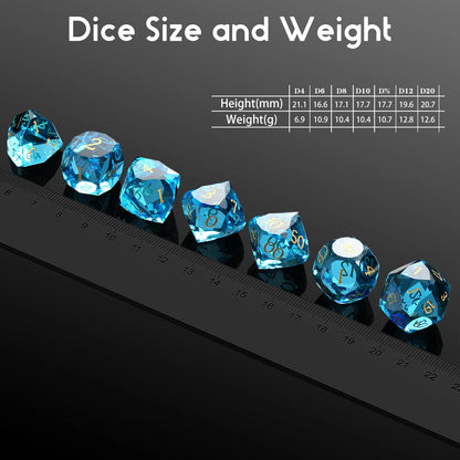 Glass Dice Set – Diamond-Cut Blue