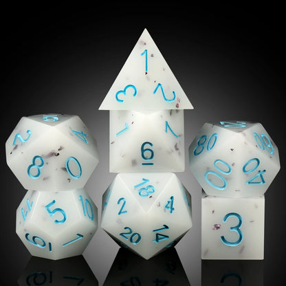 Sharp Edge Dice Set l Ice Cream White with blue Numbers