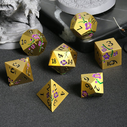 Plum Blossom Dice Set - Gold with Purple