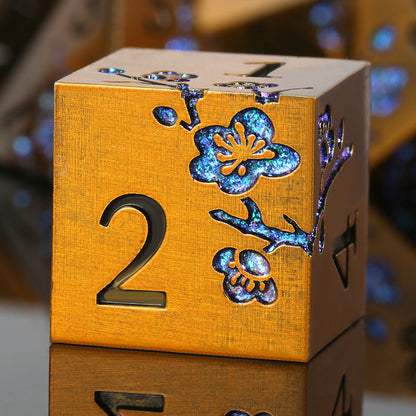 Plum Blossom Dice Set - Vintage Copper with Glitter Blue