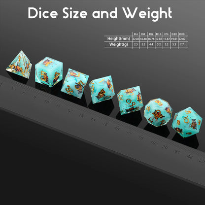 Sharp Edge Dice Set - Blue & Gold Owl