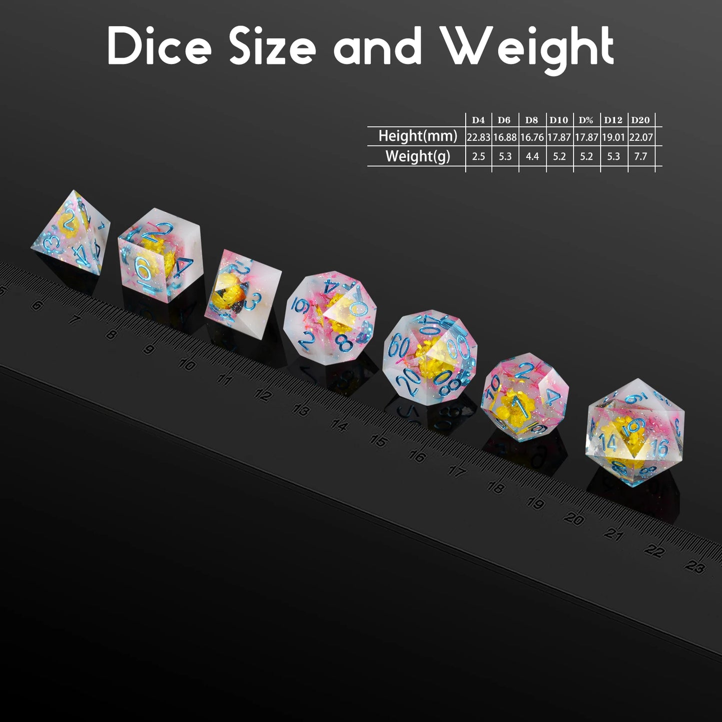 Sharp Edge Dice – Yellow Flower with Pink Swirl