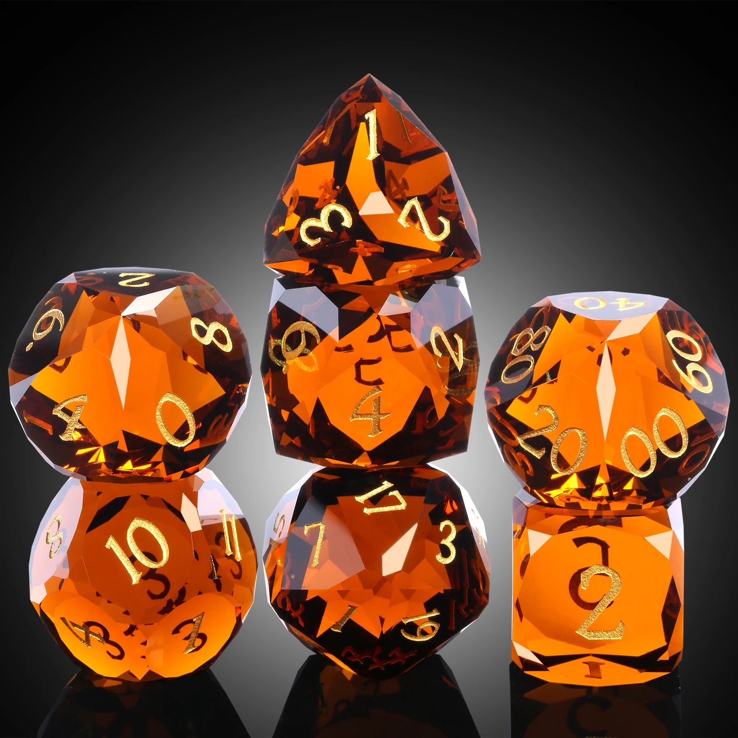 Glass Dice Set – Diamond-Cut  Brown