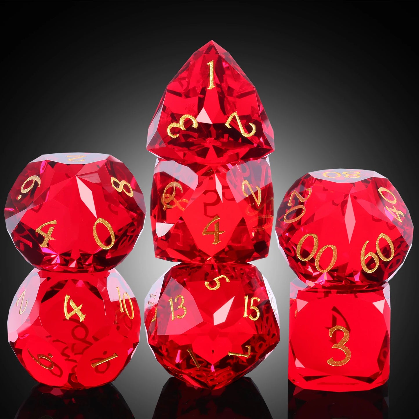 Glass Dice Set – Diamond-Cut Red