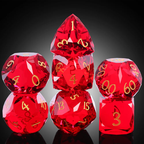 Glass Dice Set – Diamond-Cut Red