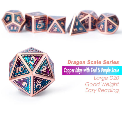 Striped Metal Dice – Teal & Purple 7-Pc DND Set