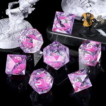 Sharp Edge Dice Set l Shiny purple liquid core with silver number